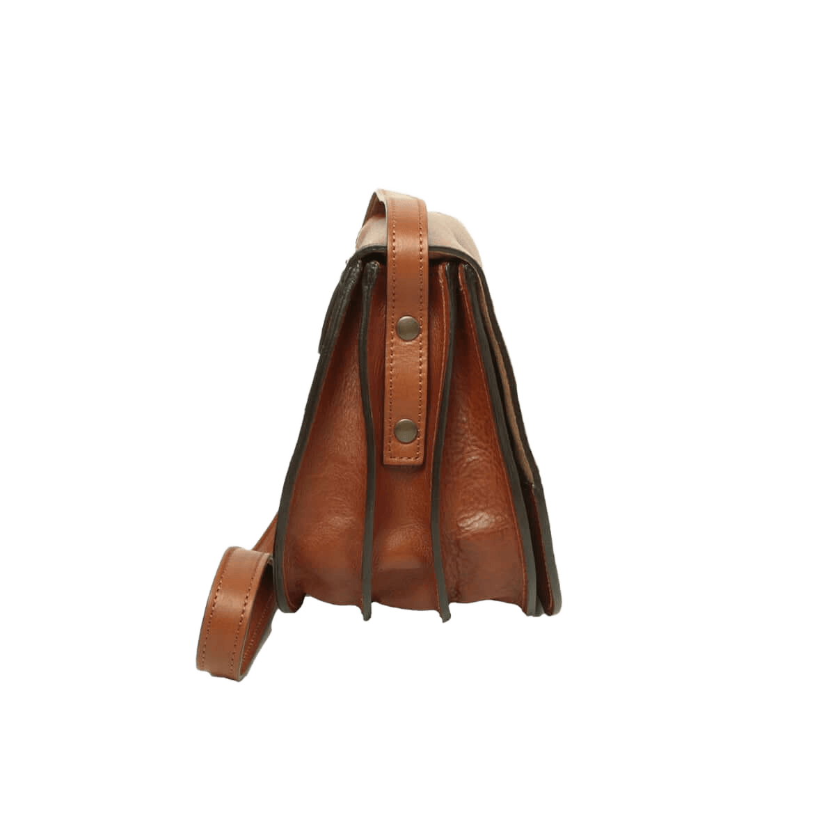 Borsa a tracolla in pelle marrone Teak, dettaglio fibbie e manico/tracolla