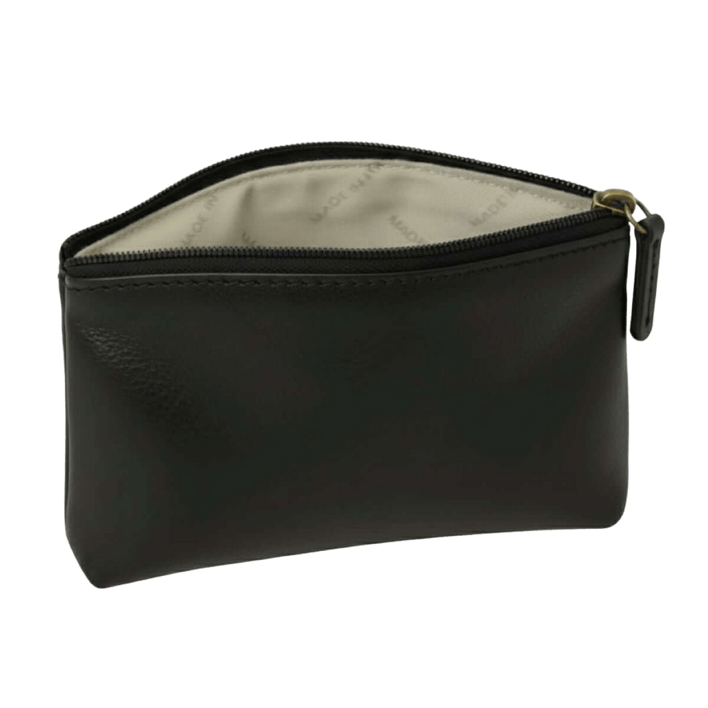Astuccio beauty in vacchetta nera con zip e maniglia ad anello