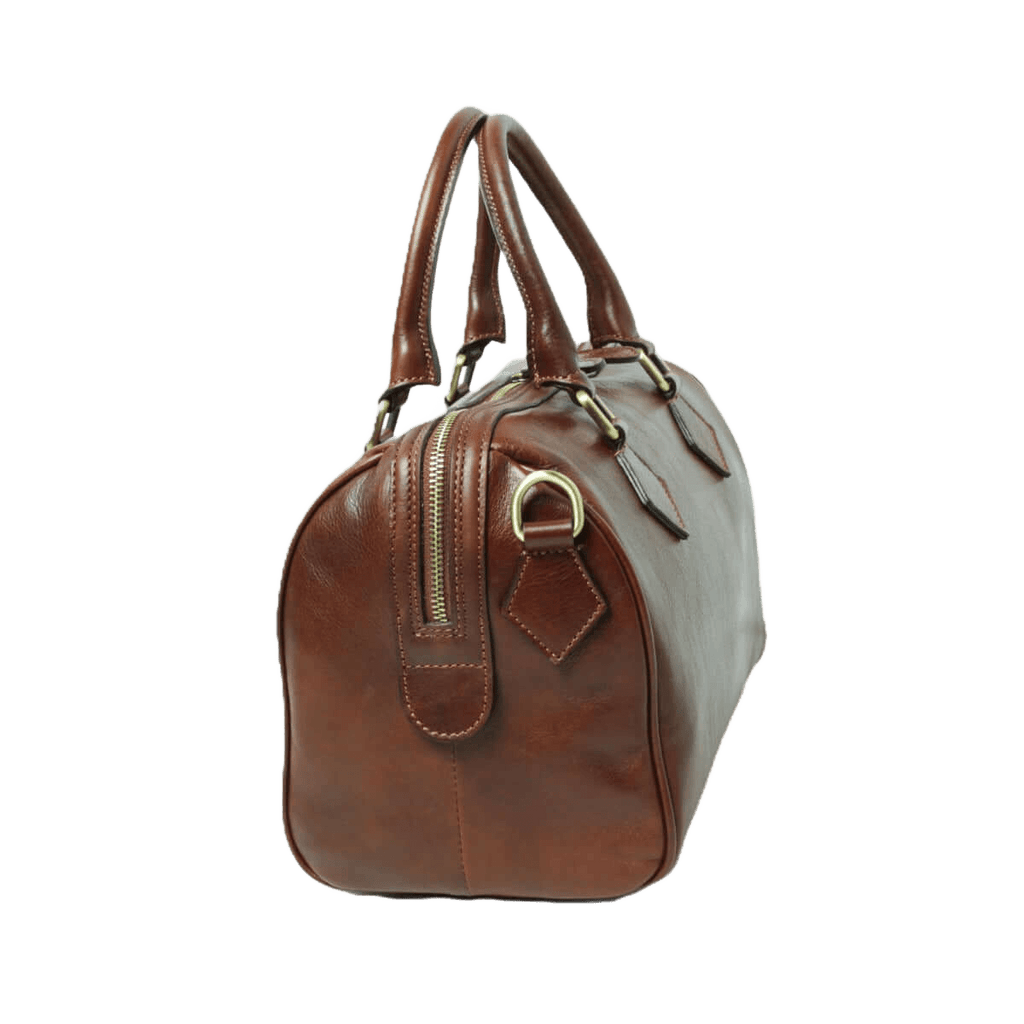 Bauletto in pelle marrone con fibbia frontale e tracolla