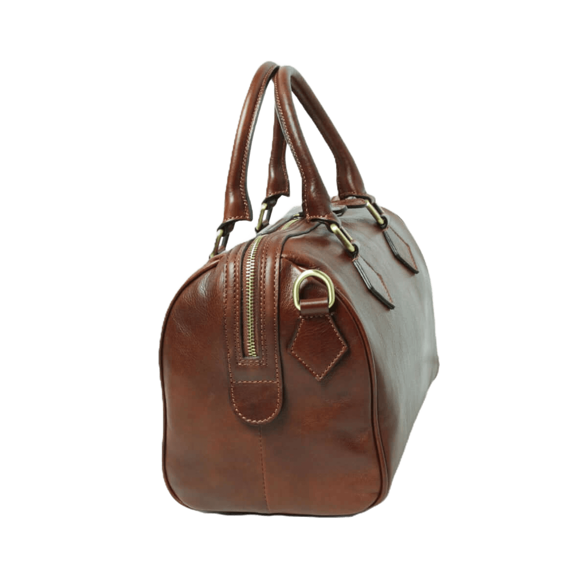 Bauletto in pelle marrone con fibbia frontale e tracolla
