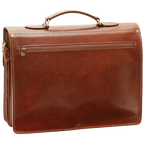 Borsa porta laptop in pelle marrone con tasca con zip sul lato