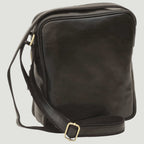 Borsa messenger in pelle nera piccola con zip e tracolla lunga