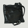 Borsa a tracolla in pelle nera grande con zip frontale e tracolla regolabile con fibbia