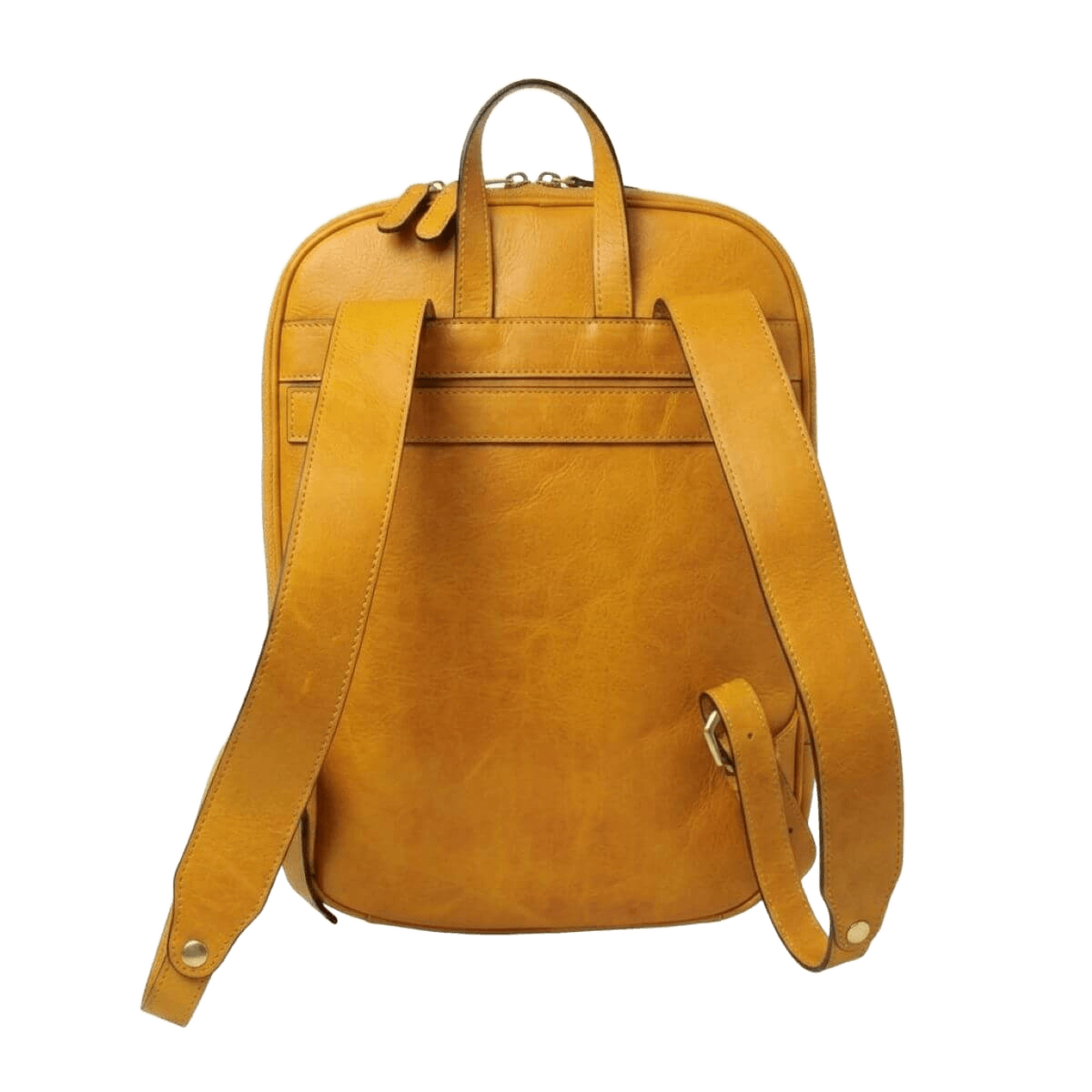 Zaino in pelle giallo ocra con chiusura frontale con zip e due tracolle