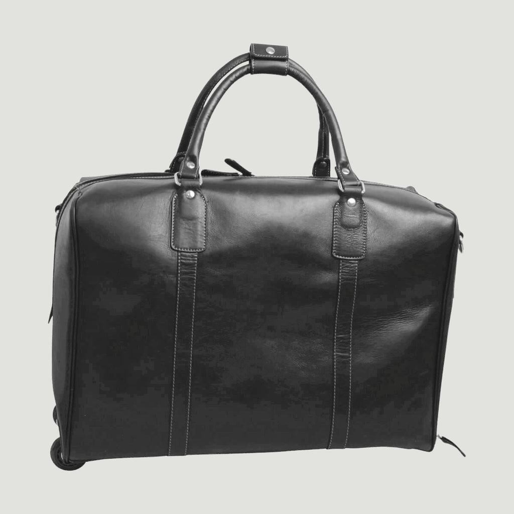 Borsone da viaggio in pelle pieno fiore nero con manici superiori e tasche con zip