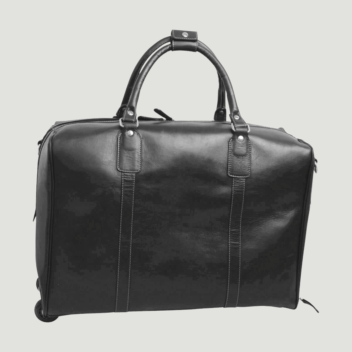 Borsone da viaggio in pelle pieno fiore nero con manici superiori e tasche con zip