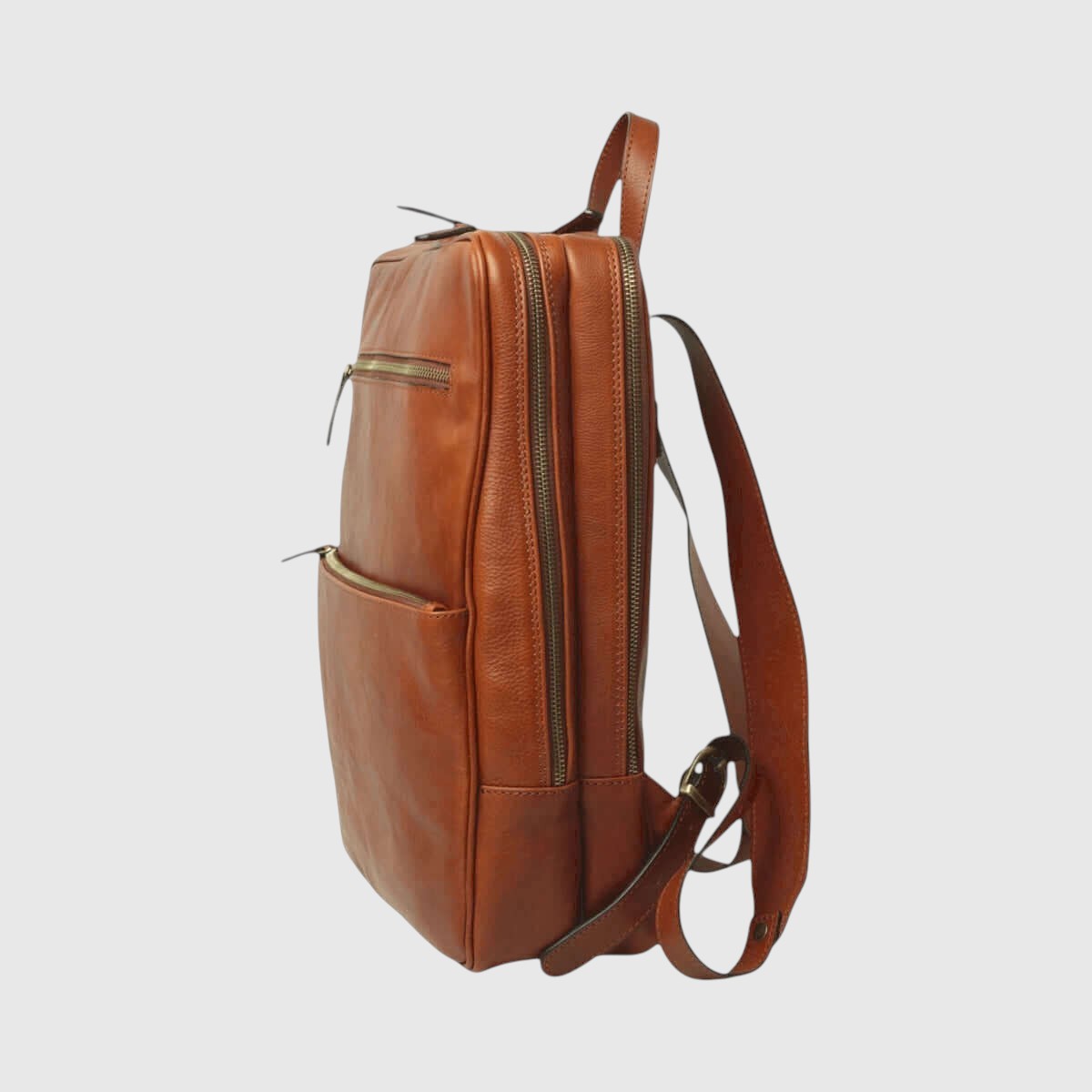 Zaino in pelle di vitello cuoio con doppie tasche con zip e cintura trolley Old Angler