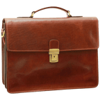 Borsa porta laptop in pelle marrone con chiusura a fibbia