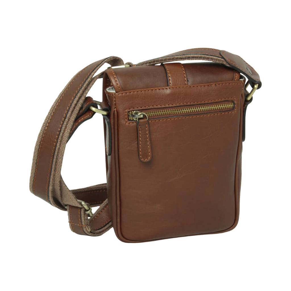 Borsa tracolla uomo in pelle castagna con zip frontale e tracolla regolabile