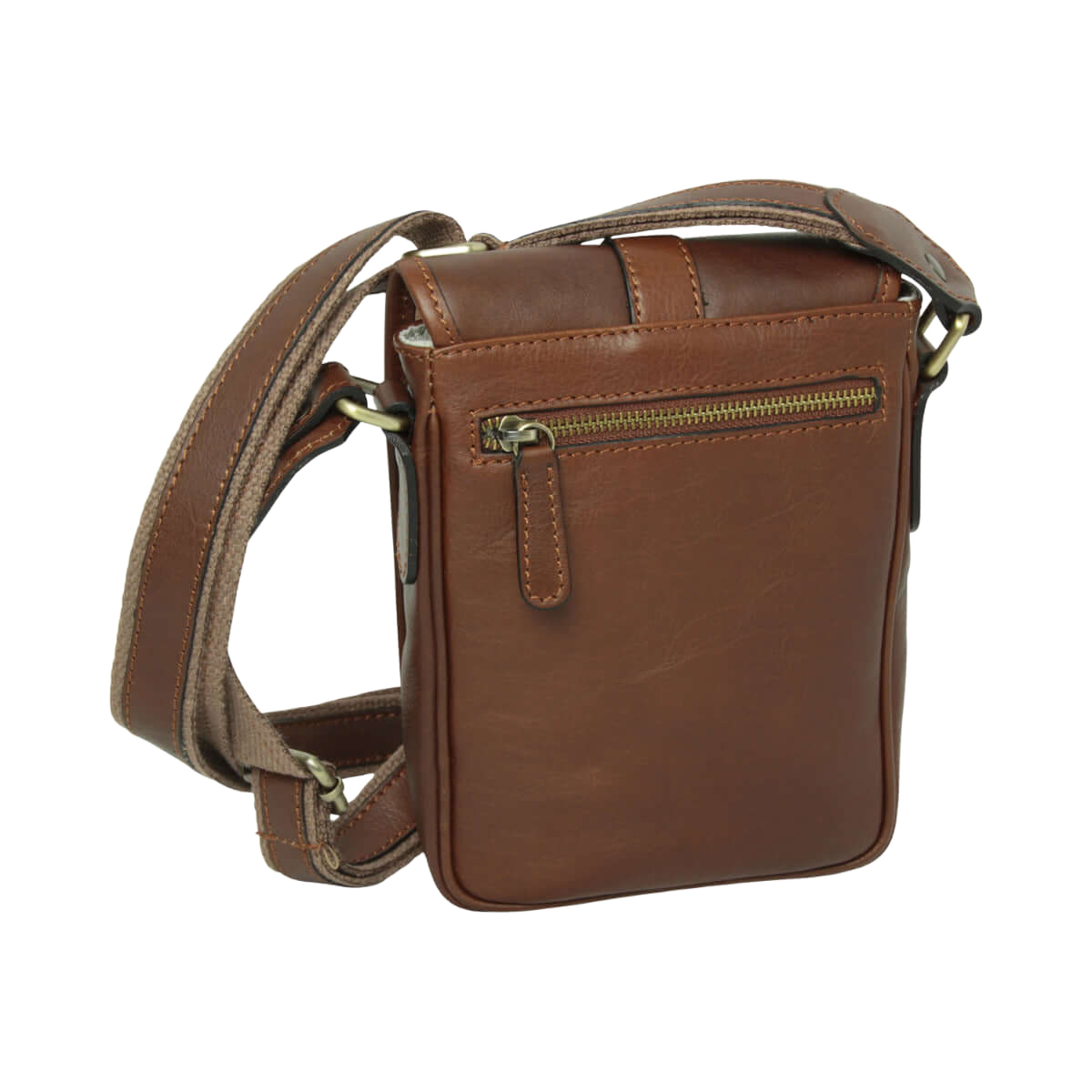 Borsa tracolla uomo in pelle castagna con zip frontale e tracolla regolabile