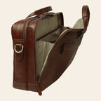 Borsa in pelle marrone per laptop con zip e tasca frontale