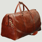 Borsa weekend marrone con tasca laterale con cerniera e tracolla