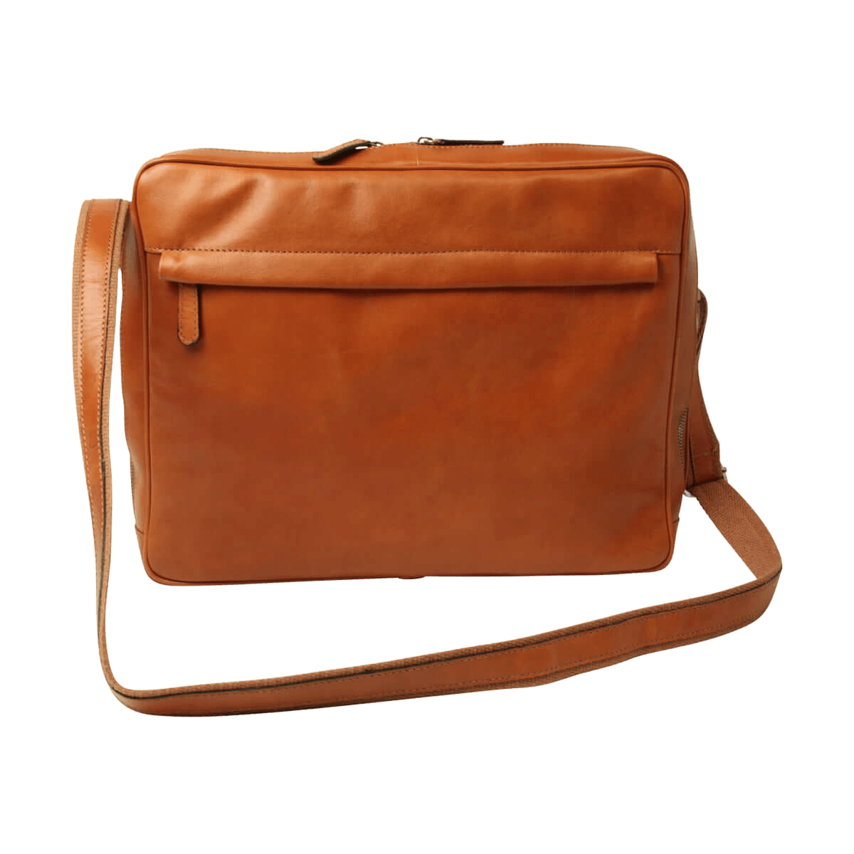 Borsa messenger in pelle marrone, tracolla e chiusura con zip frontale