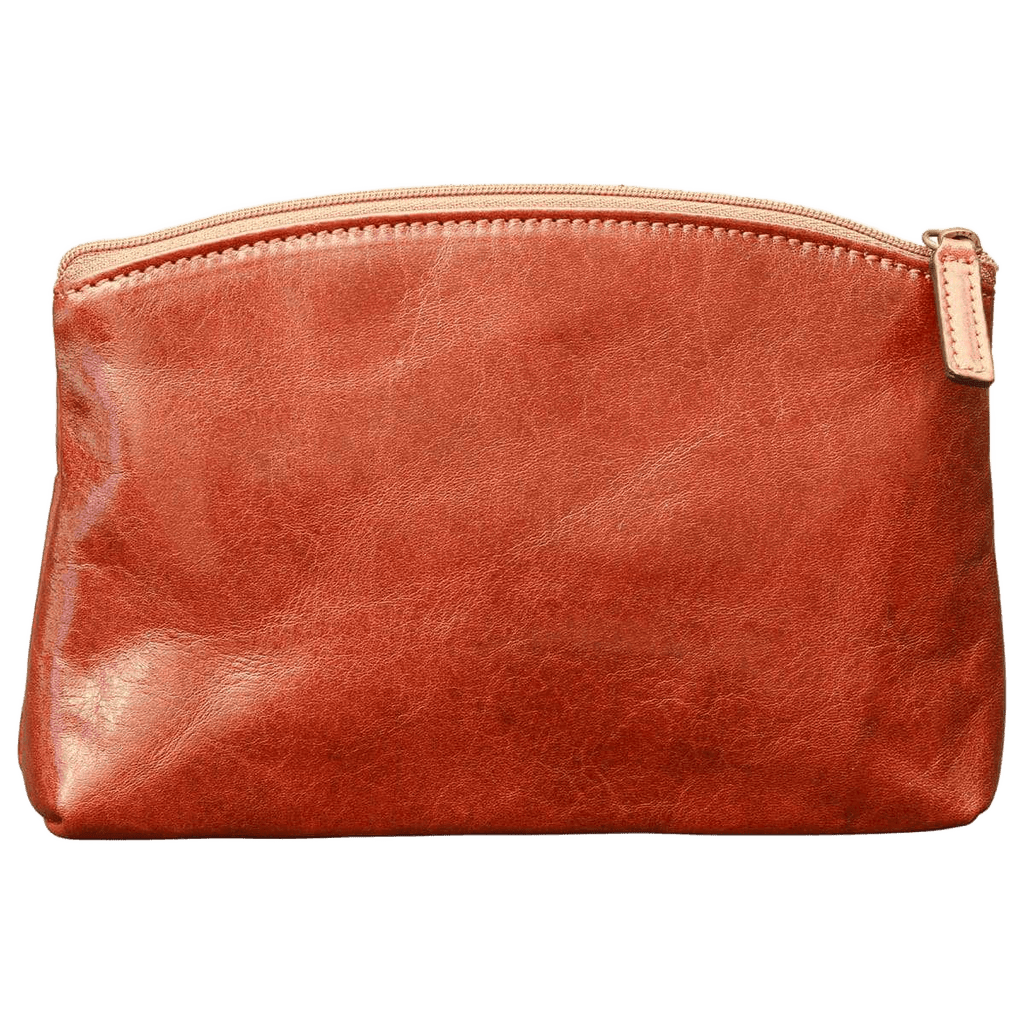 Beauty case in pelle marrone con chiusura zip superiore