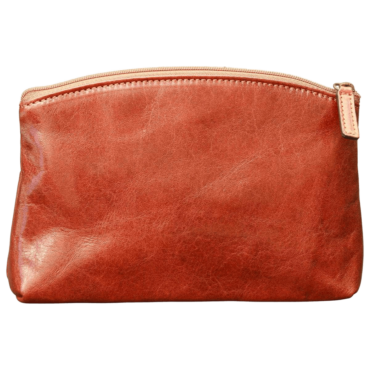 Beauty case in pelle marrone con chiusura zip superiore