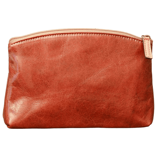 Beauty case in pelle marrone con chiusura zip superiore