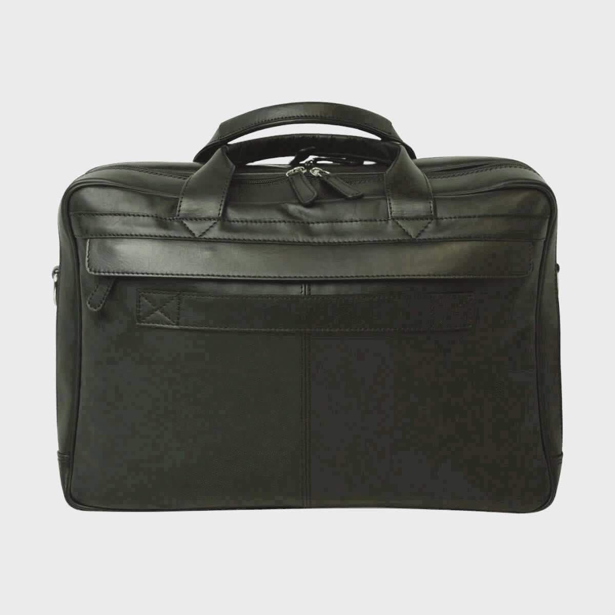 Borsa da laptop in pelle nera con maniglia superiore e chiusura a zip frontale