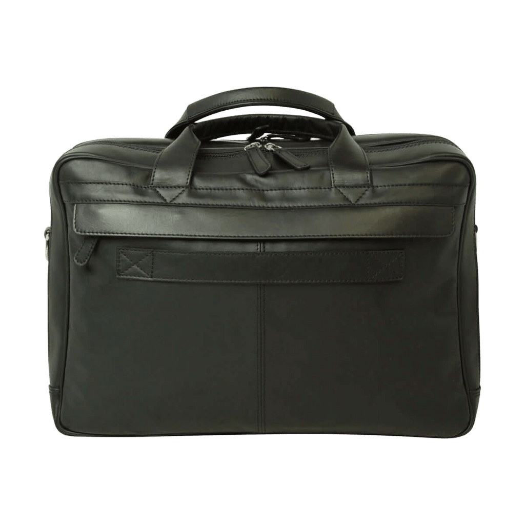 Borsa portatile in pelle nera da uomo, frontale con tasca e chiusura con zip