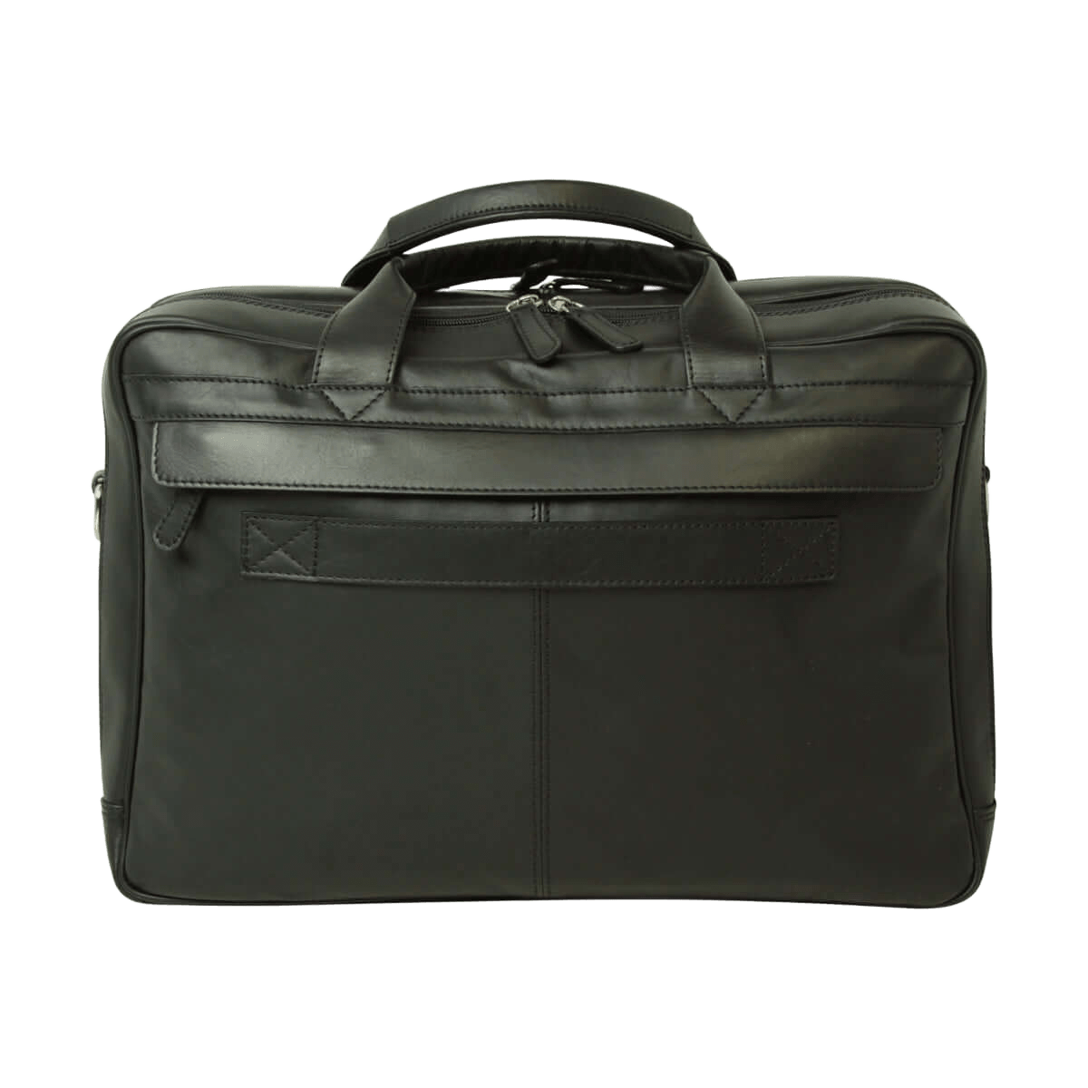 Borsa portatile in pelle nera da uomo, frontale con tasca e chiusura con zip