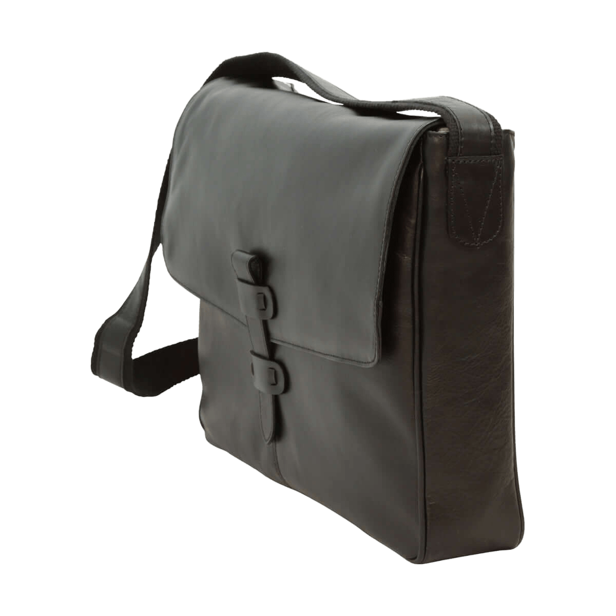 Borsa messenger in pelle scura con patta frontale e tracolla