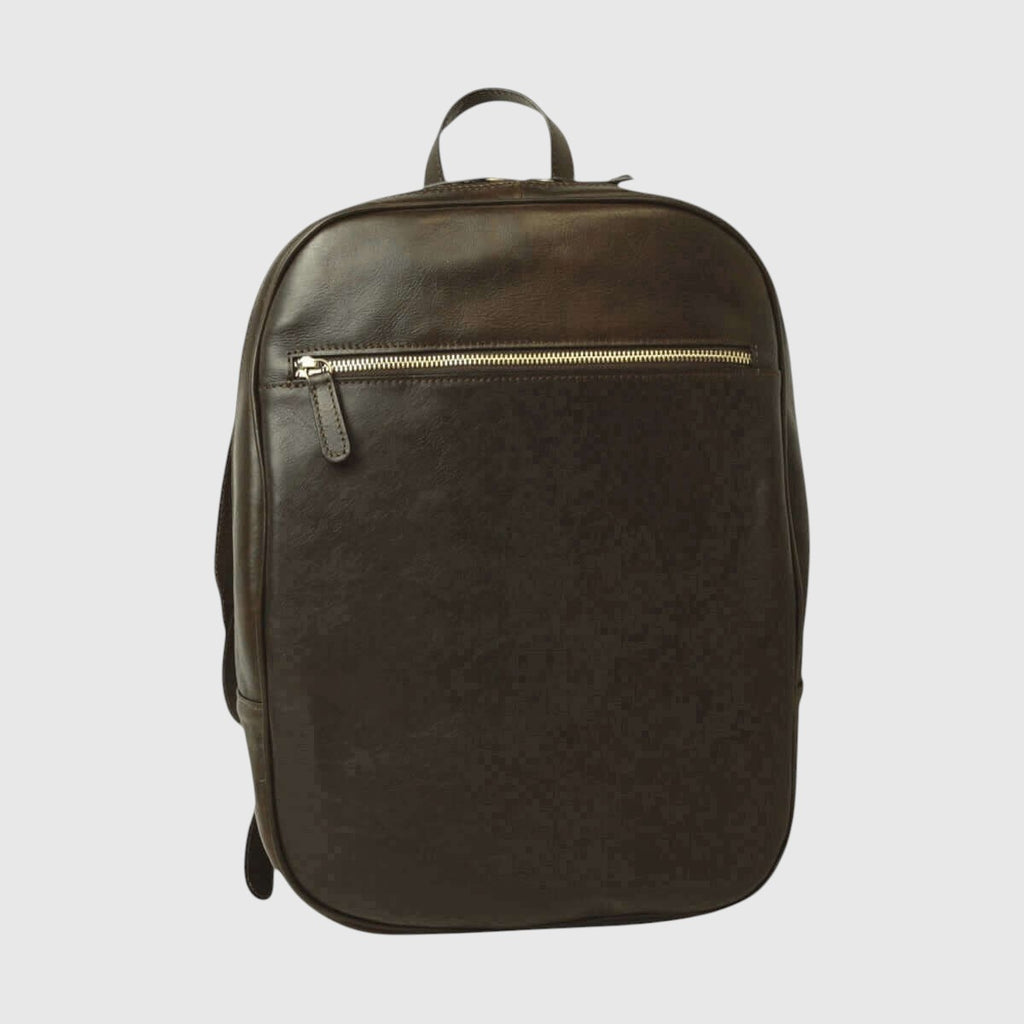 Zaino in pelle marrone scuro con tasca frontale a zip