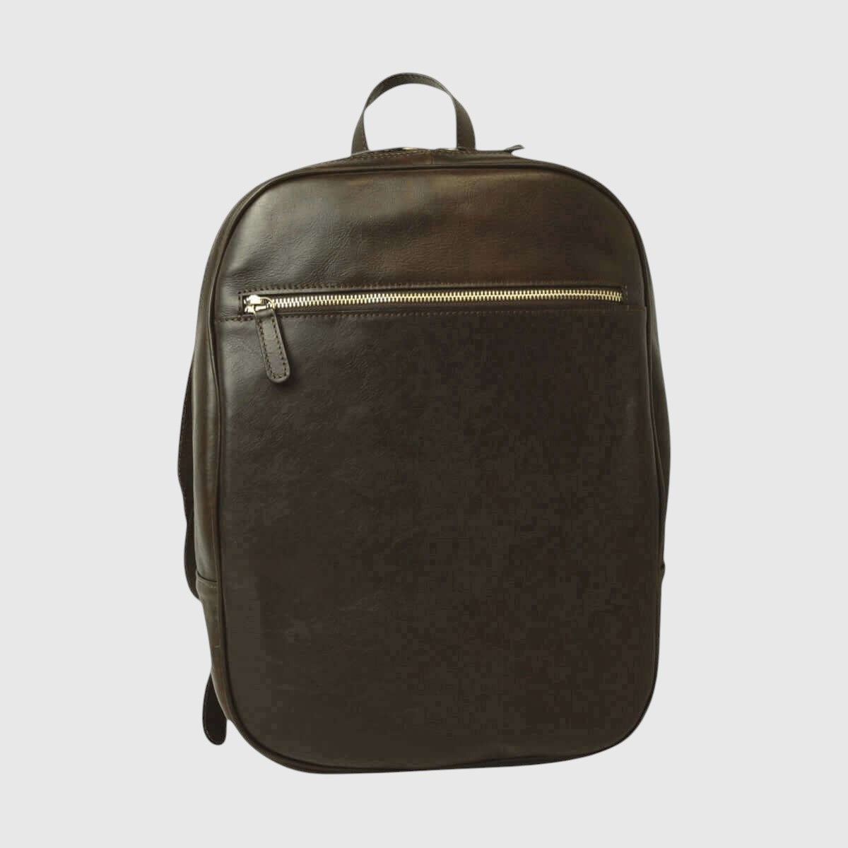 Zaino in pelle marrone scuro con tasca frontale a zip