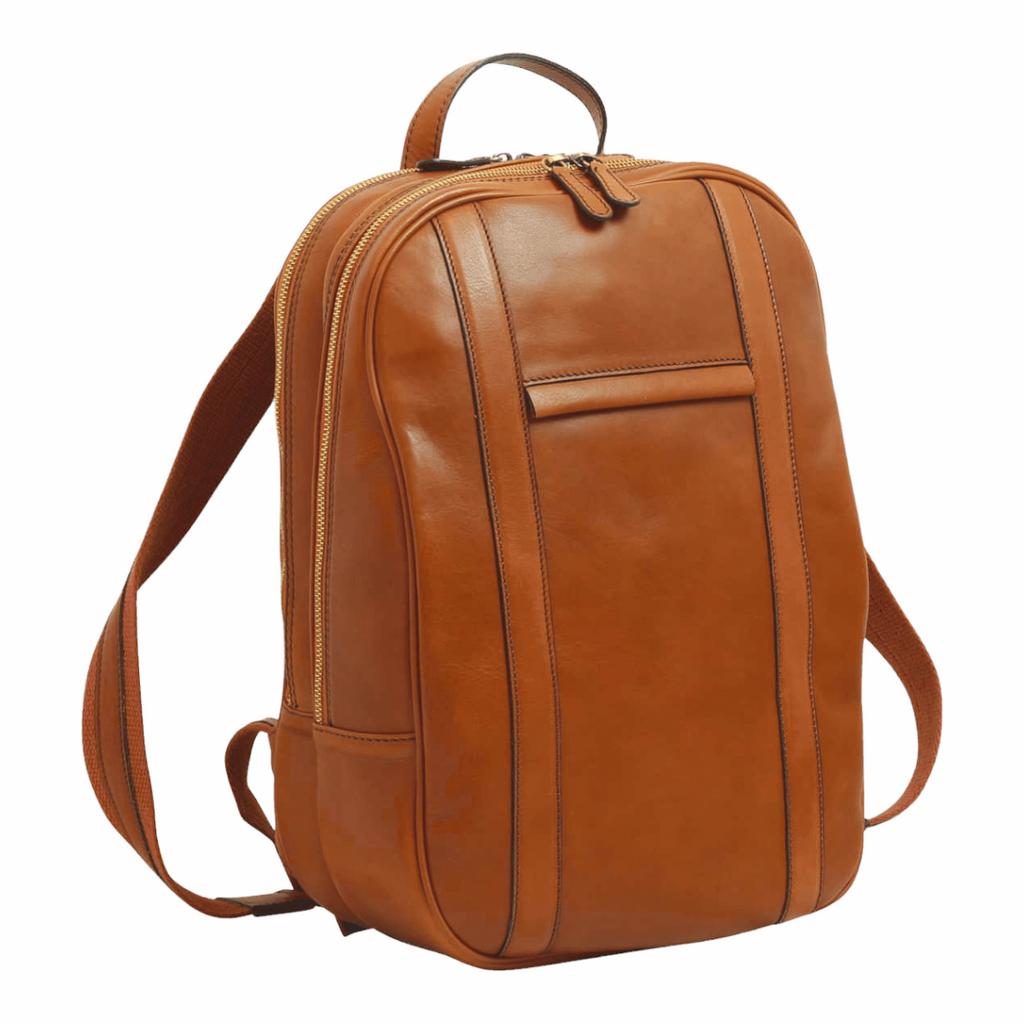 Zaino laptop in vitello morbido cuoio con zip frontale e tasche laterali