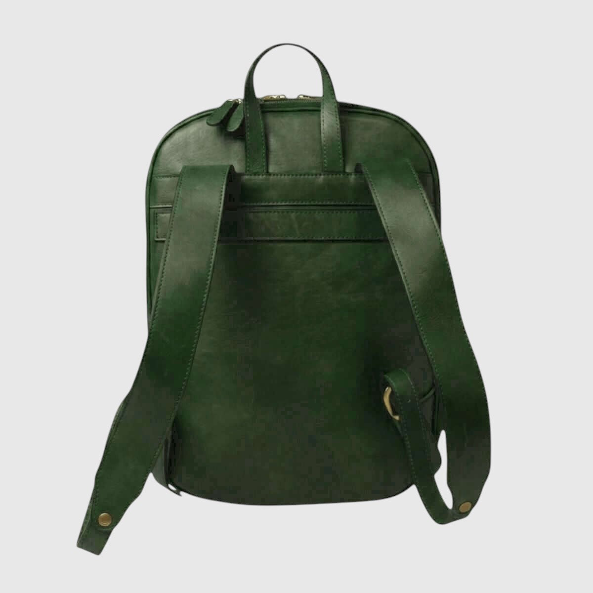 Zaino in pelle verde con spallacci regolabili e tasca frontale con zip