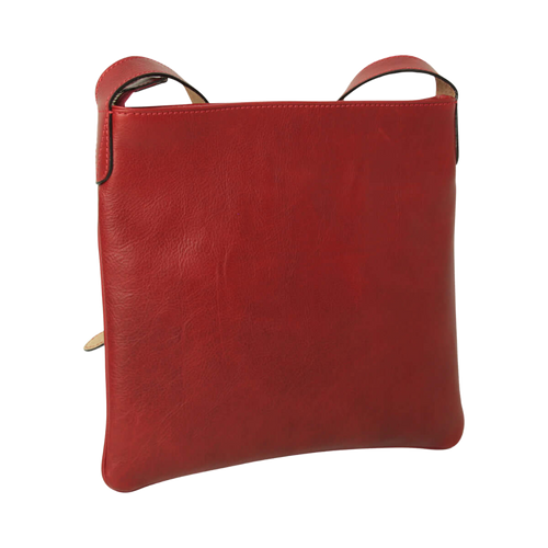 Borsa a tracolla rossa in pelle con manici ad anello