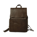 Zaino in pelle marrone scuro per laptop, con fascia trolley e maniglia superiore