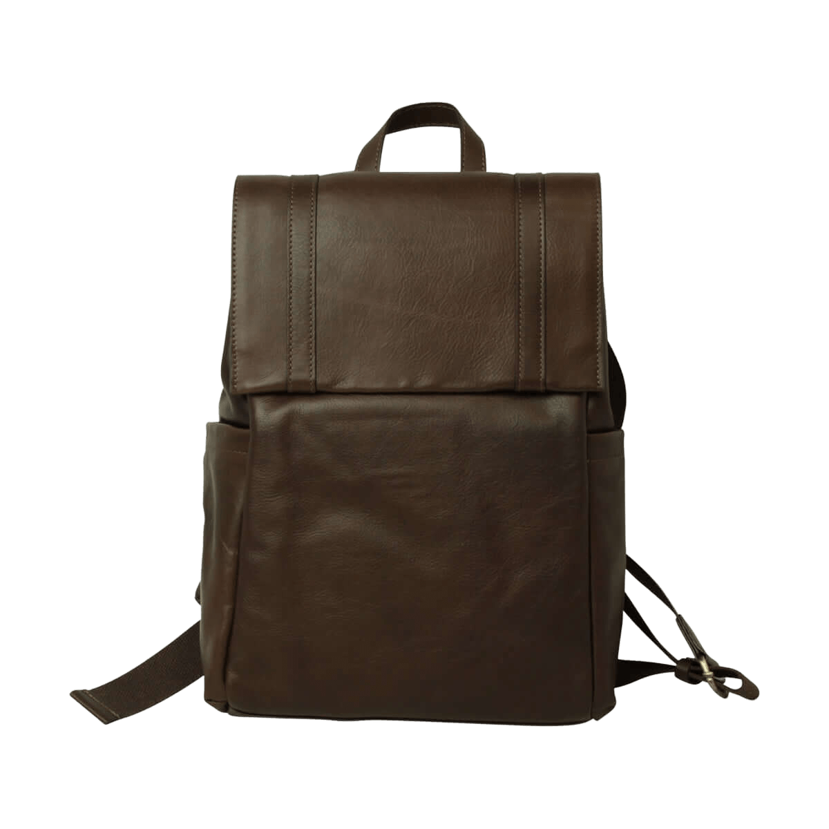 Zaino in pelle marrone scuro per laptop, con fascia trolley e maniglia superiore
