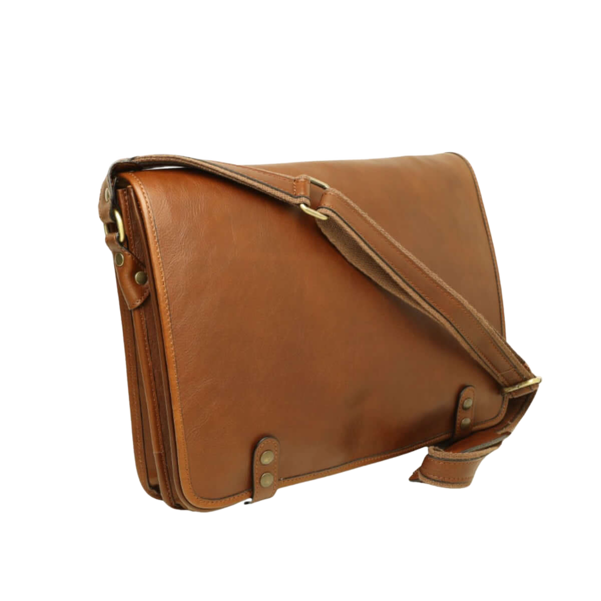 Borsa messenger in vitello castagna con tracolla e chiusura a bottone