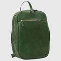 Zaino in pelle verde con tasca frontale con zip e manici