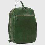 Zaino in pelle verde con tasca frontale con zip e manici