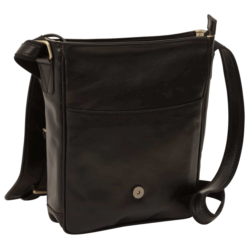 Borsa messenger in pelle nera con patta frontale e chiusura magnetica