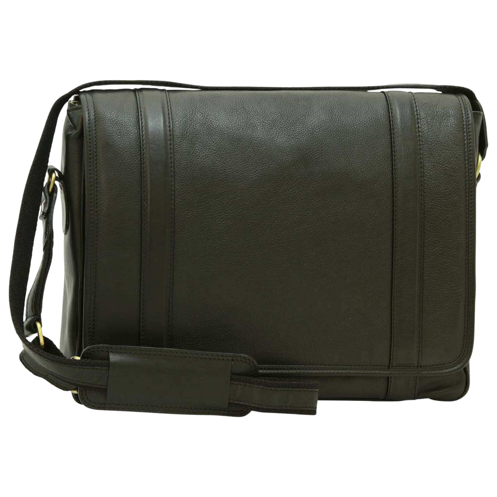 Borsa messenger in pelle verde scuro con tracolla e chiusura a pattina