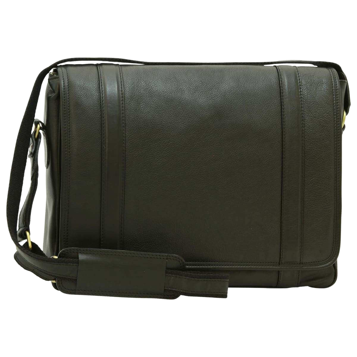Borsa messenger in pelle verde scuro con tracolla e chiusura a pattina
