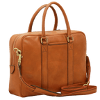Borsa in pelle arancione con due manici, zip e dettagli dorati