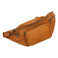 Marsupio in pelle marrone con tracolla e tasca centrale con zip