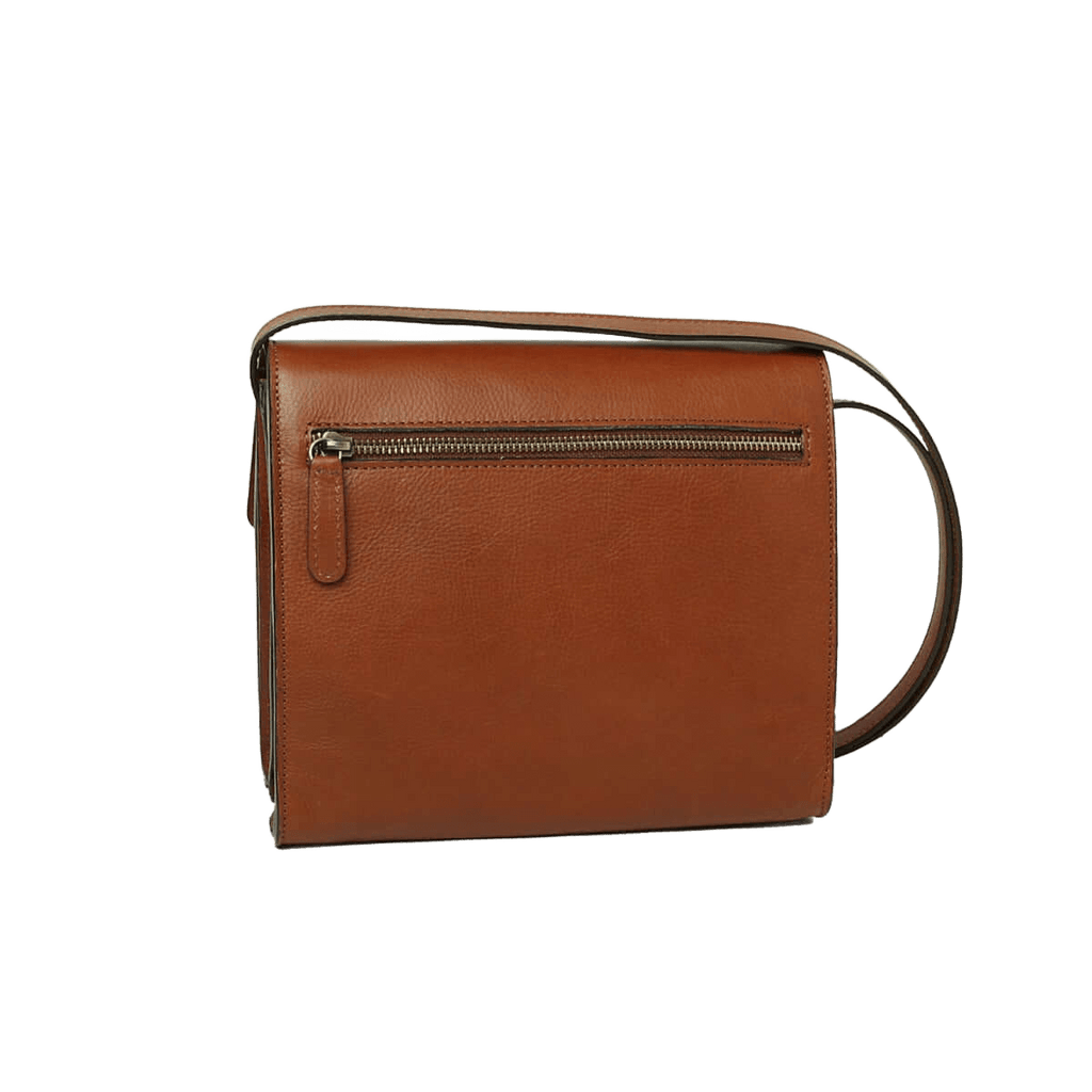 Borsa a tracolla in pelle cuoio con zip frontale e tracolla sottile