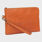Portadocumenti in pelle marrone con zip e tracolla