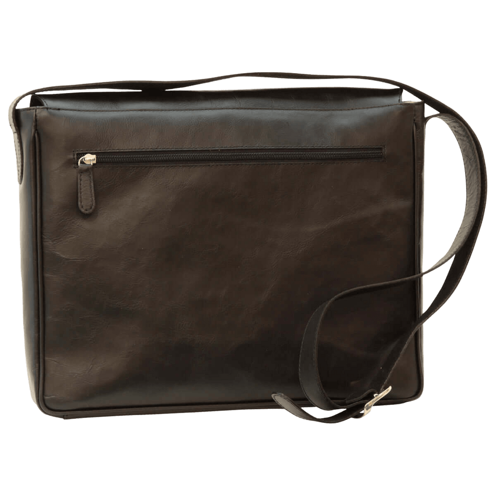 Borsa messenger in pelle nera con zip frontale e tracolla regolabile