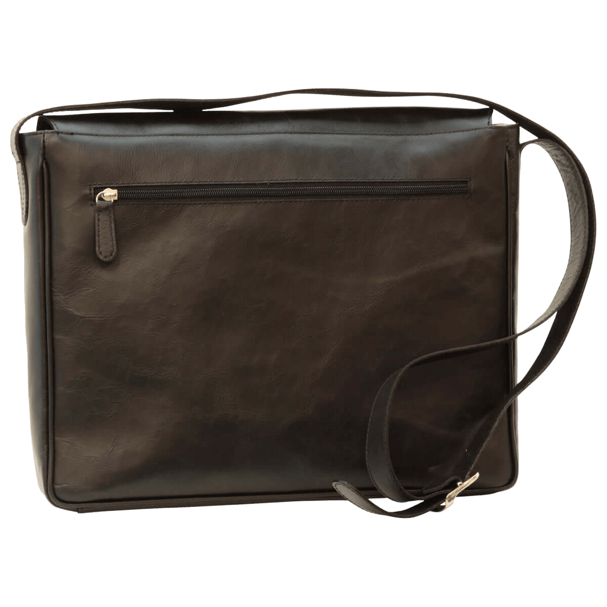 Borsa messenger in pelle nera con zip frontale e tracolla regolabile