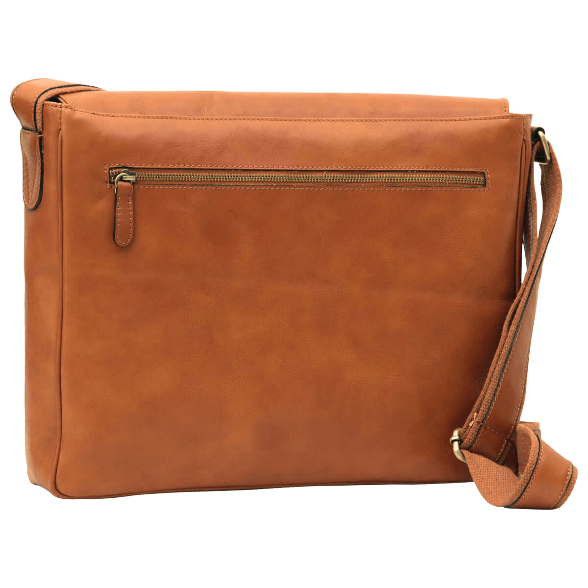 Borsa messenger in pelle marrone coloniale con tasca con zip e tracolla regolabile