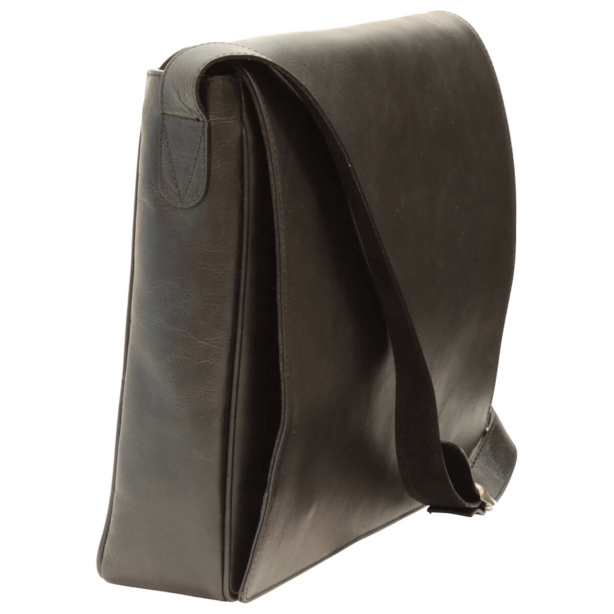 Borsa messenger in pelle nera con patta superiore e chiusura a bottoni