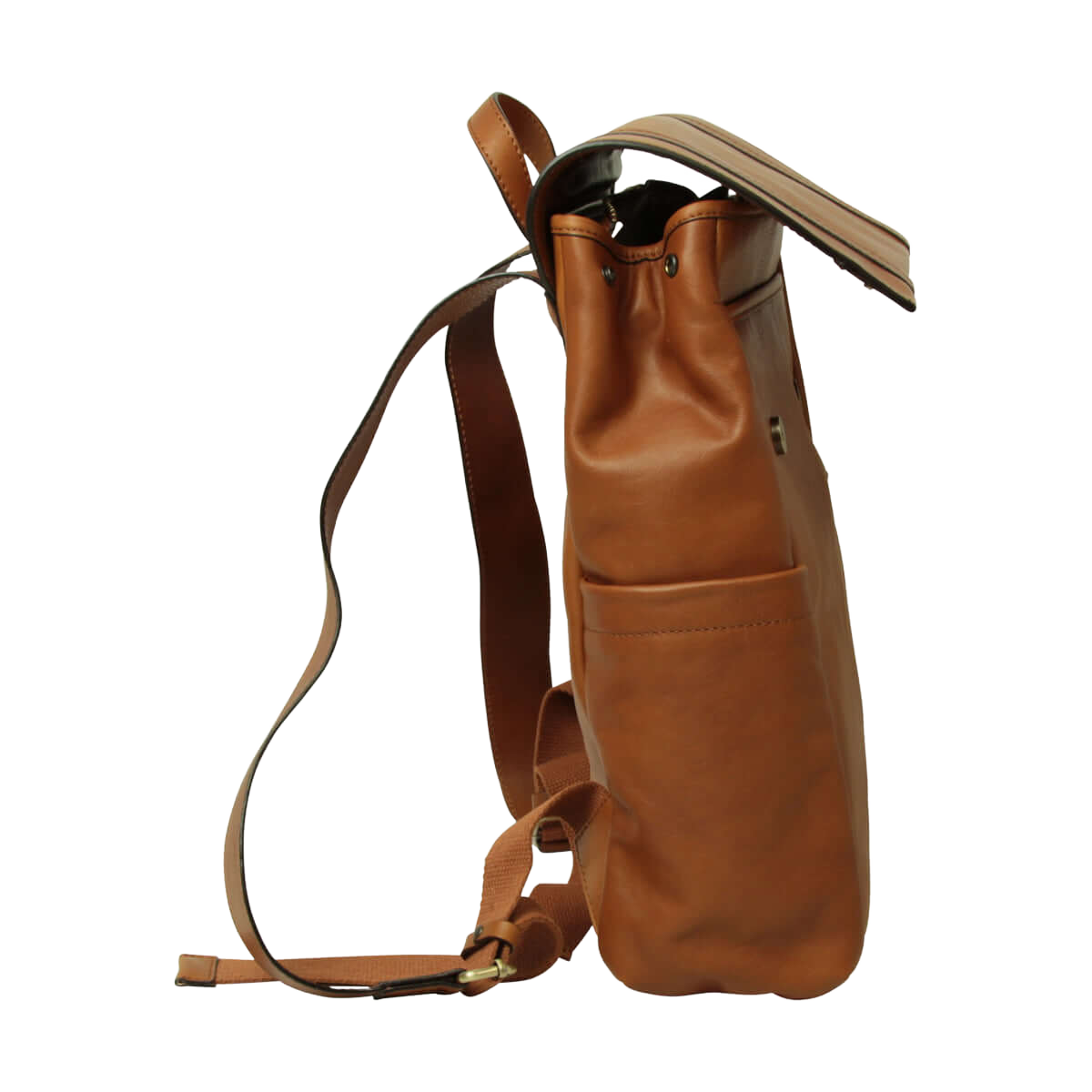 Zaino in pelle marrone con fascia per trolley e tasca laterale