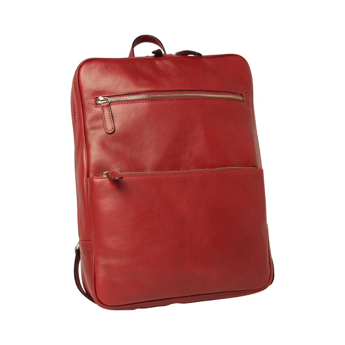 Zaino in pelle rosso con zip, tasca frontale e maniglia superiore