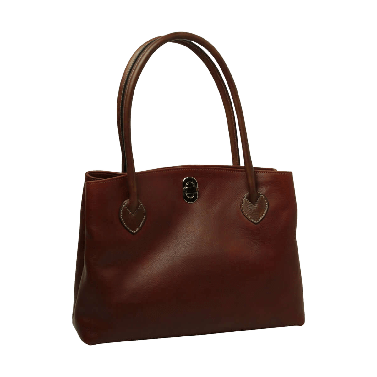 Borsa donna in pelle bicolore marrone teak con due manici e chiusura centrale