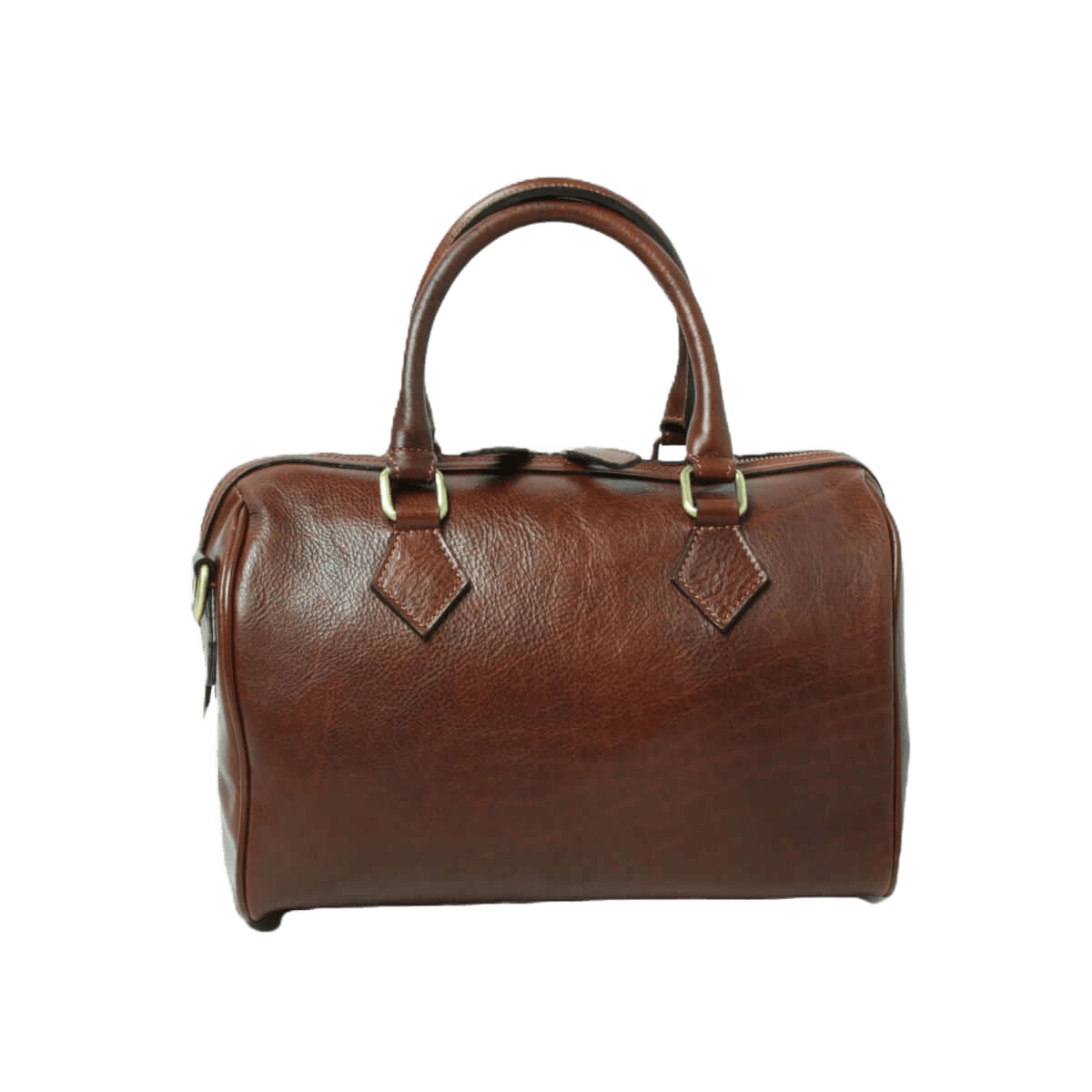 Bauletto in pelle marrone con due manici e dettagli a fibbia
