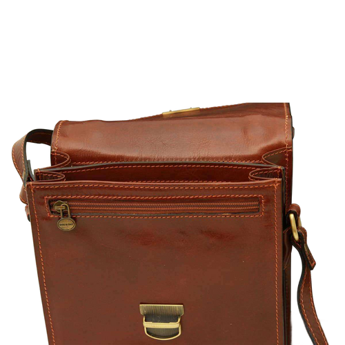Vetrina Fiorentina -Borsa a tracolla marrone da uomo in pelle artigianale. Marrone-